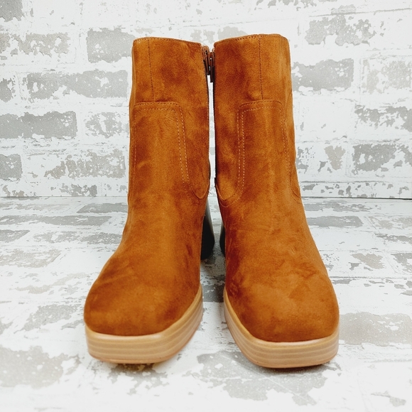 New BP Keyla Platform Brown Faux Suede Chunky Bootie X58 - Picture 3 of 13